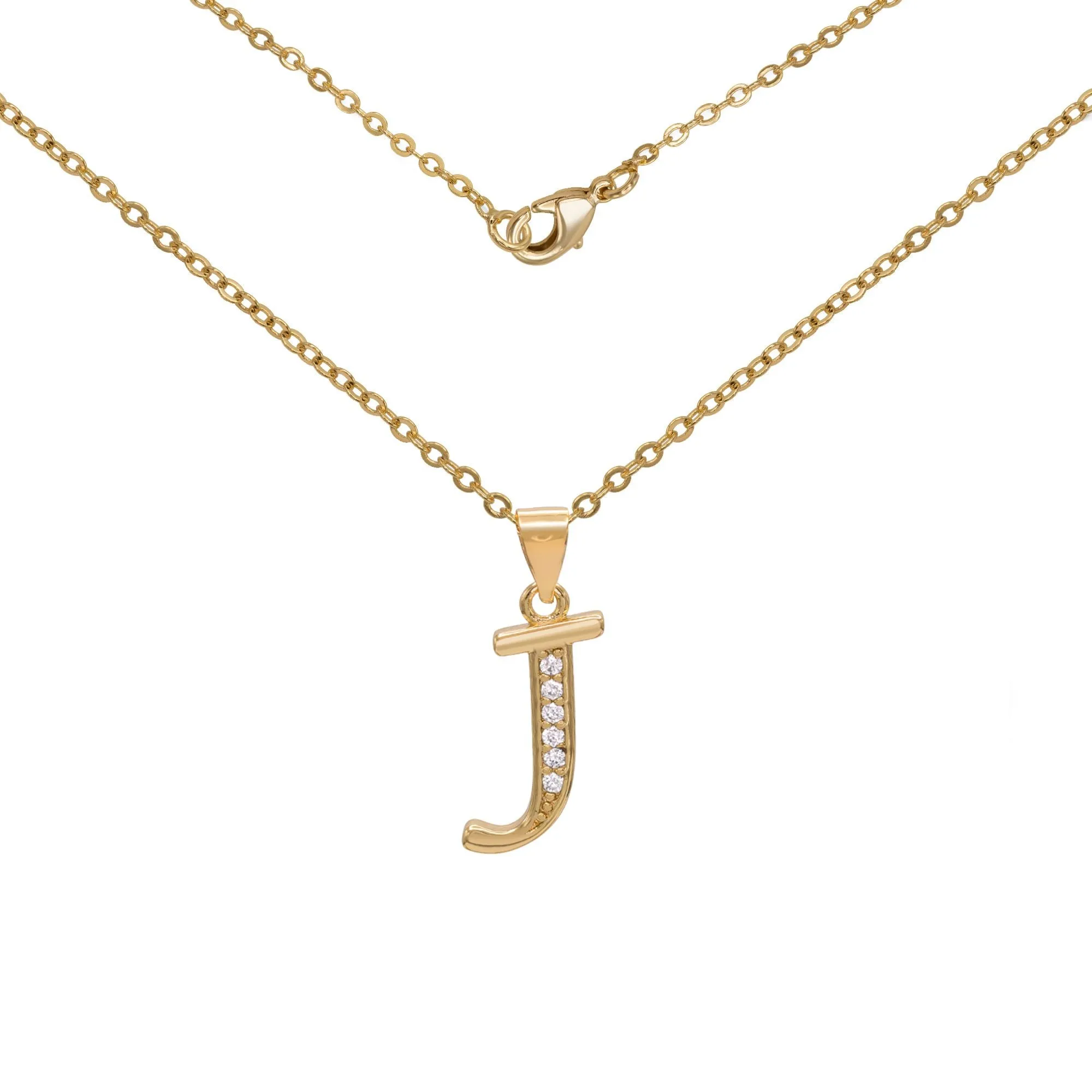Initial A-Z Letter CZ Pendant 18K Gold Filled Rolo Necklace Women Fashion Jewelry 18"