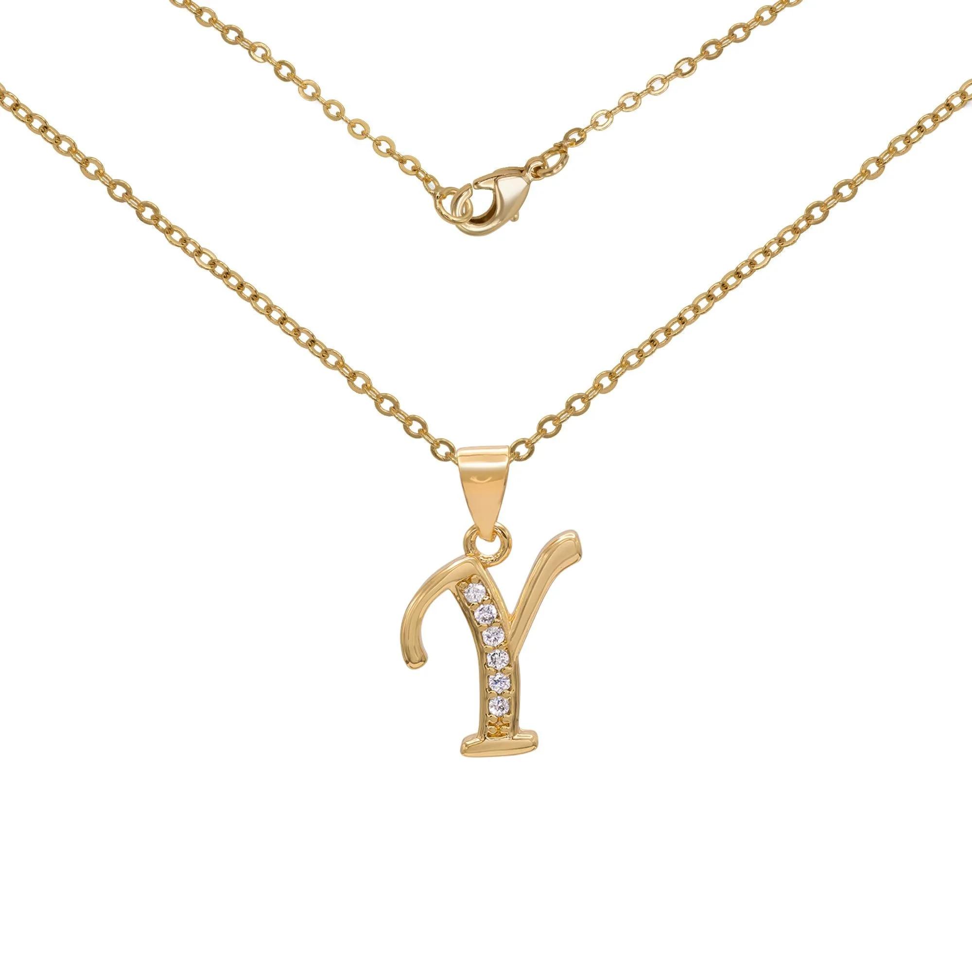 Initial A-Z Letter CZ Pendant 18K Gold Filled Rolo Necklace Women Fashion Jewelry 18"