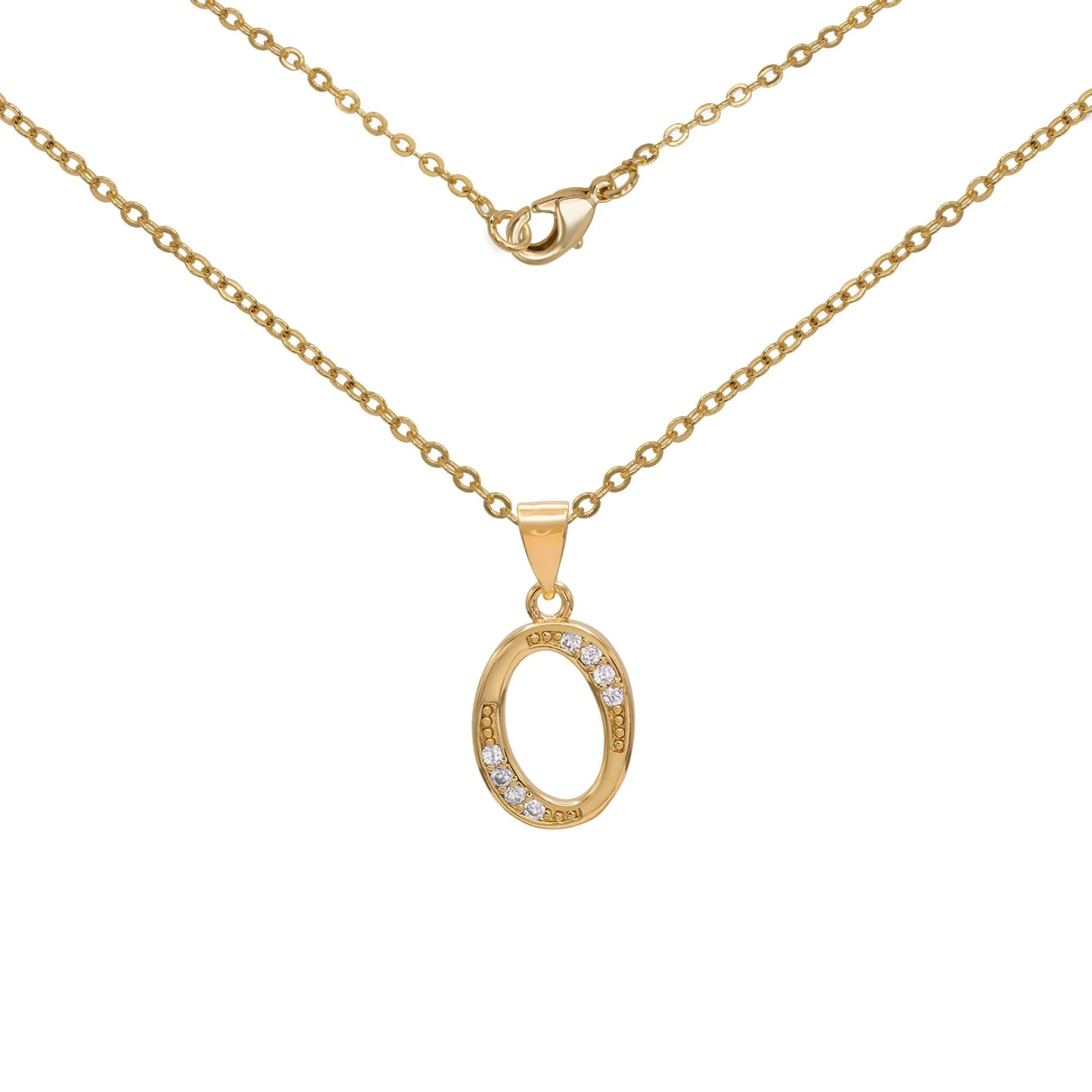 Initial A-Z Letter CZ Pendant 18K Gold Filled Rolo Necklace Women Fashion Jewelry 18"