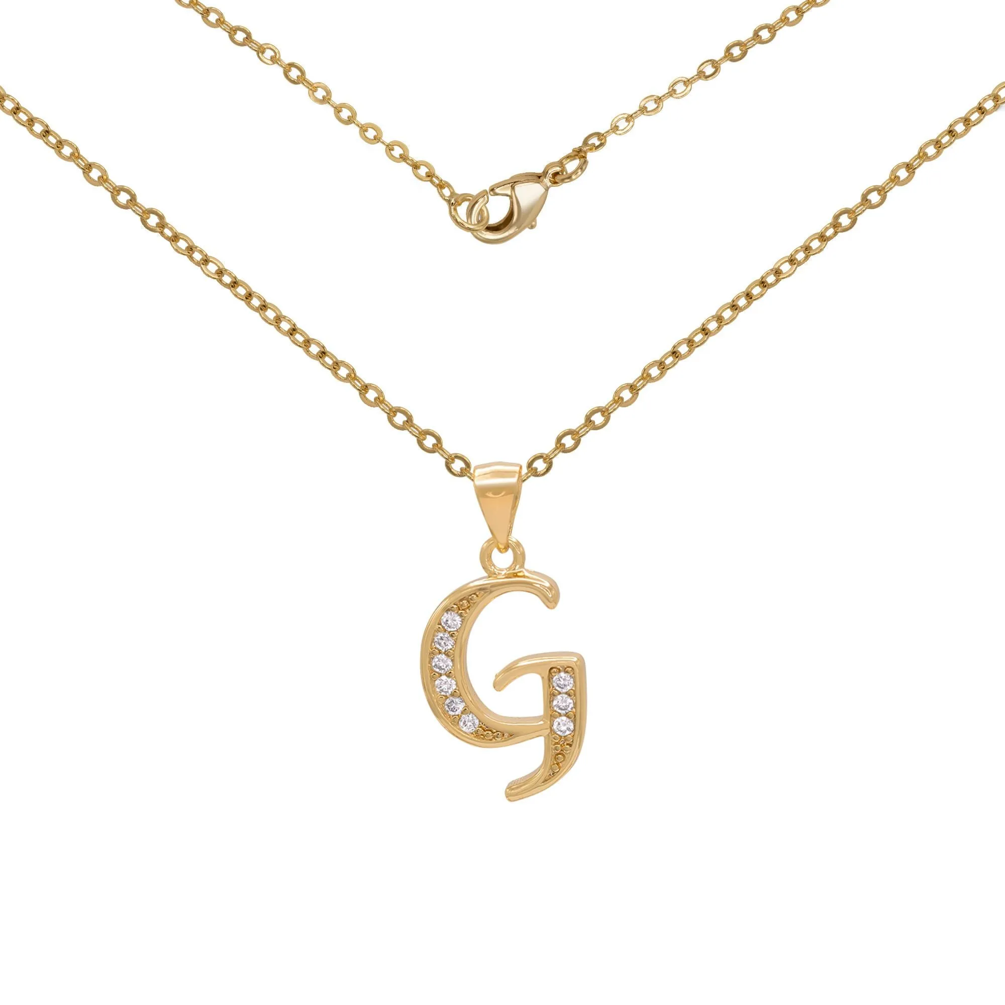Initial A-Z Letter CZ Pendant 18K Gold Filled Rolo Necklace Women Fashion Jewelry 18"