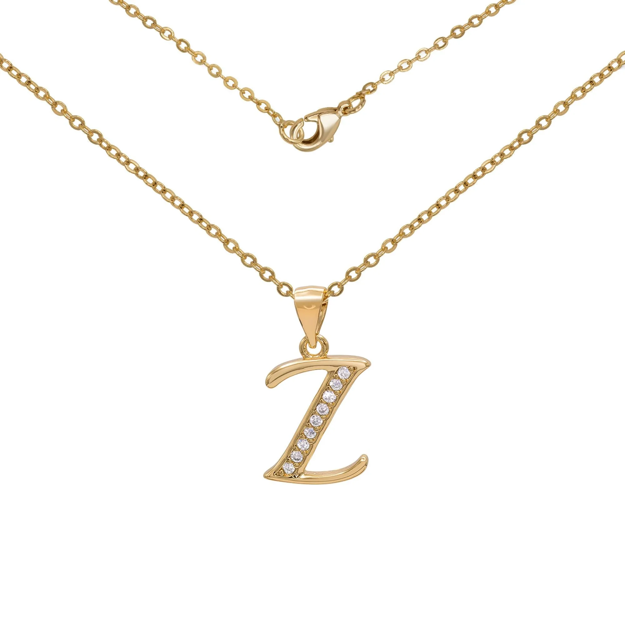 Initial A-Z Letter CZ Pendant 18K Gold Filled Rolo Necklace Women Fashion Jewelry 18"