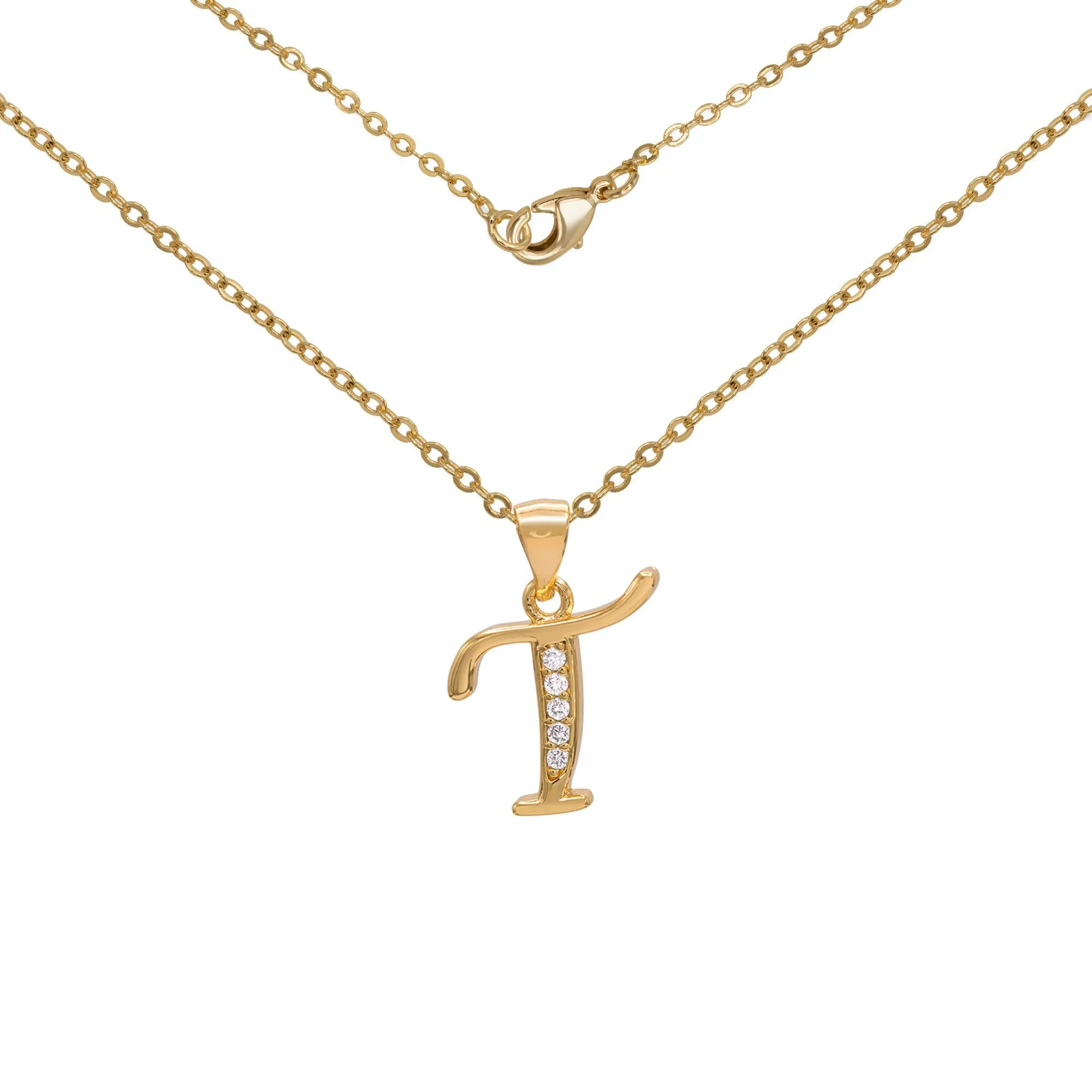 Initial A-Z Letter CZ Pendant 18K Gold Filled Rolo Necklace Women Fashion Jewelry 18"