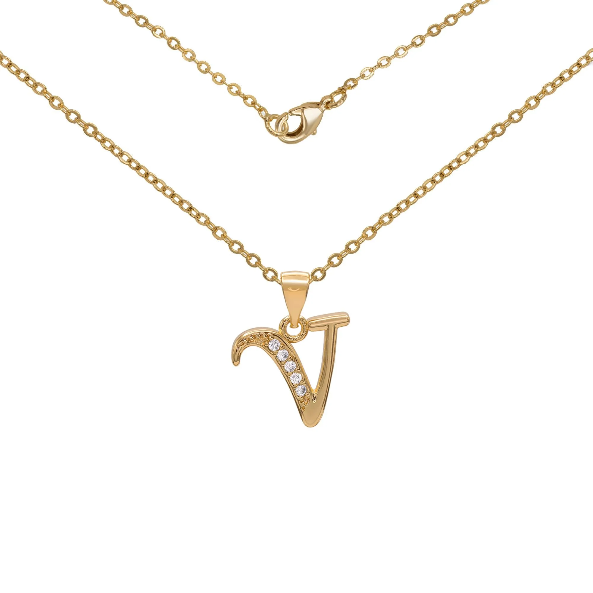 Initial A-Z Letter CZ Pendant 18K Gold Filled Rolo Necklace Women Fashion Jewelry 18"