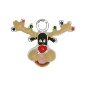 Jewelry Charm, Reindeer with Christmas Lights, 15mm, Silver Plated / Black (1 Piece)