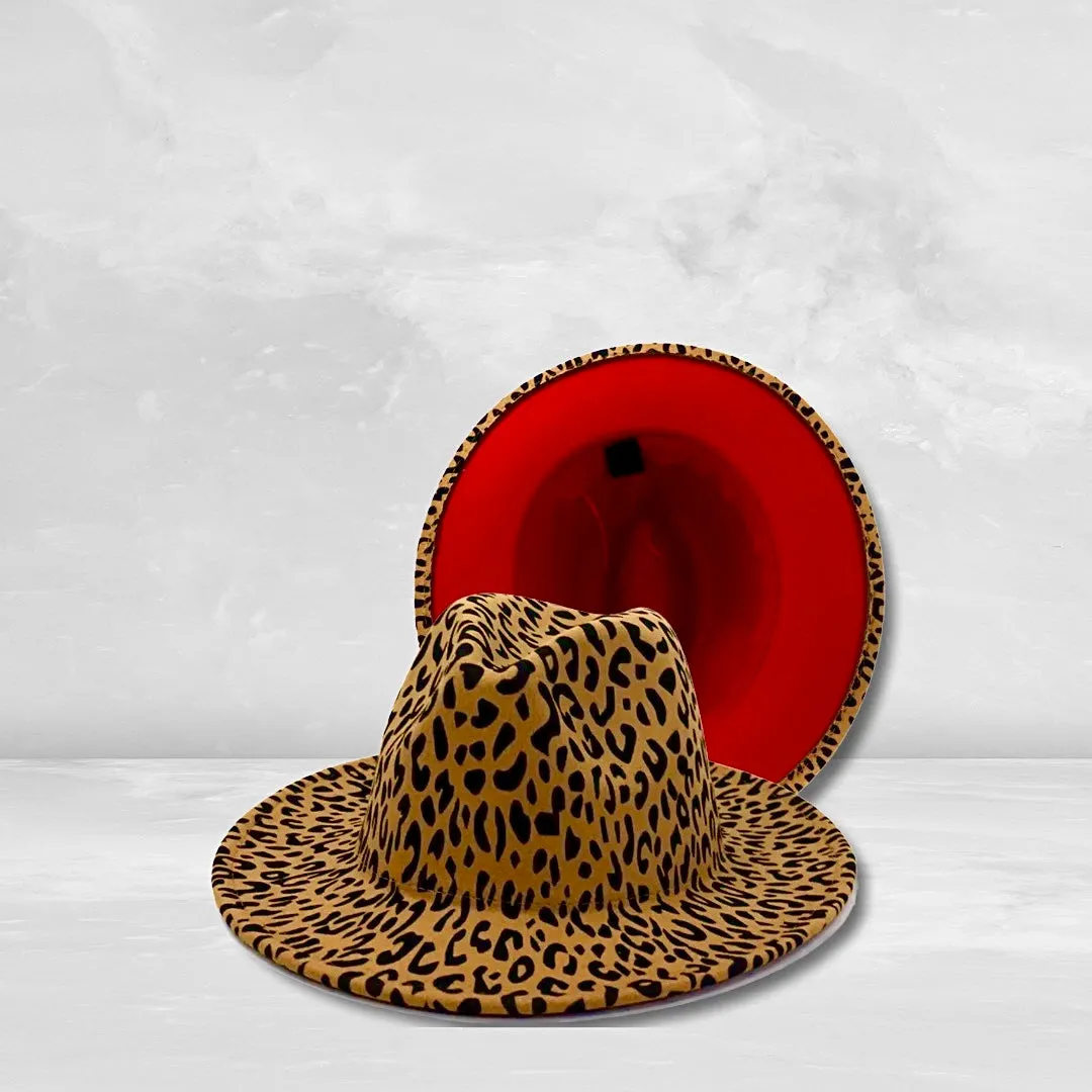 Leopard Cheetah Red Bottom hat Fedora