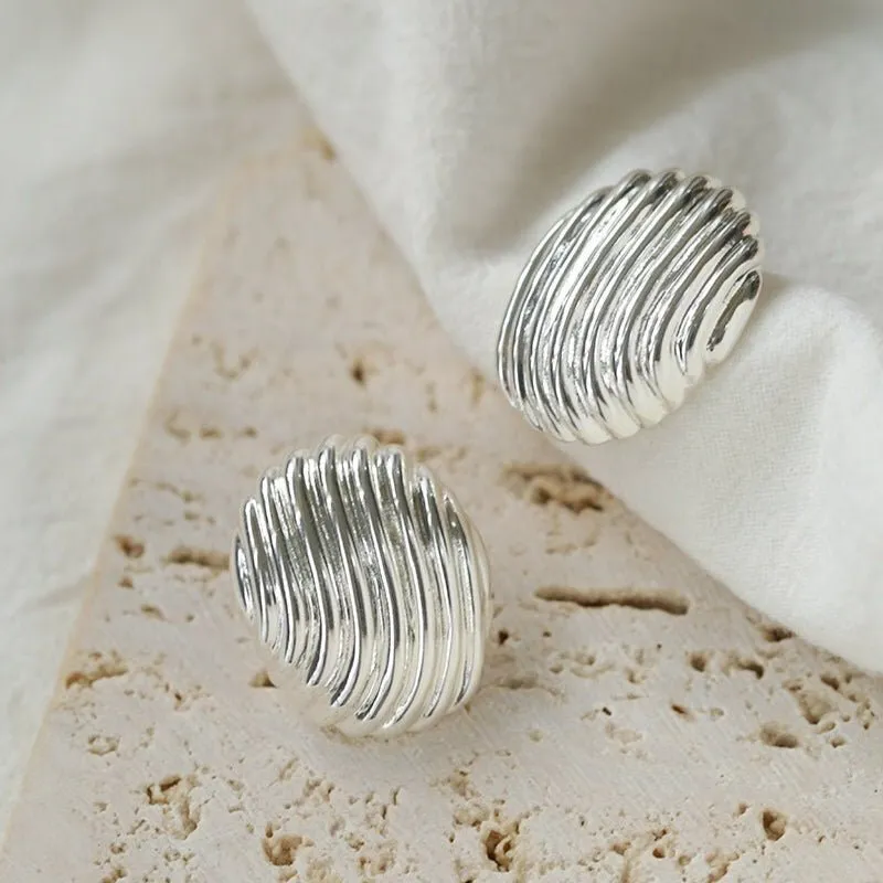 Metallic Striped Texture Oval Earrings