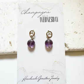 Purple amethyst solitaire dangle stud