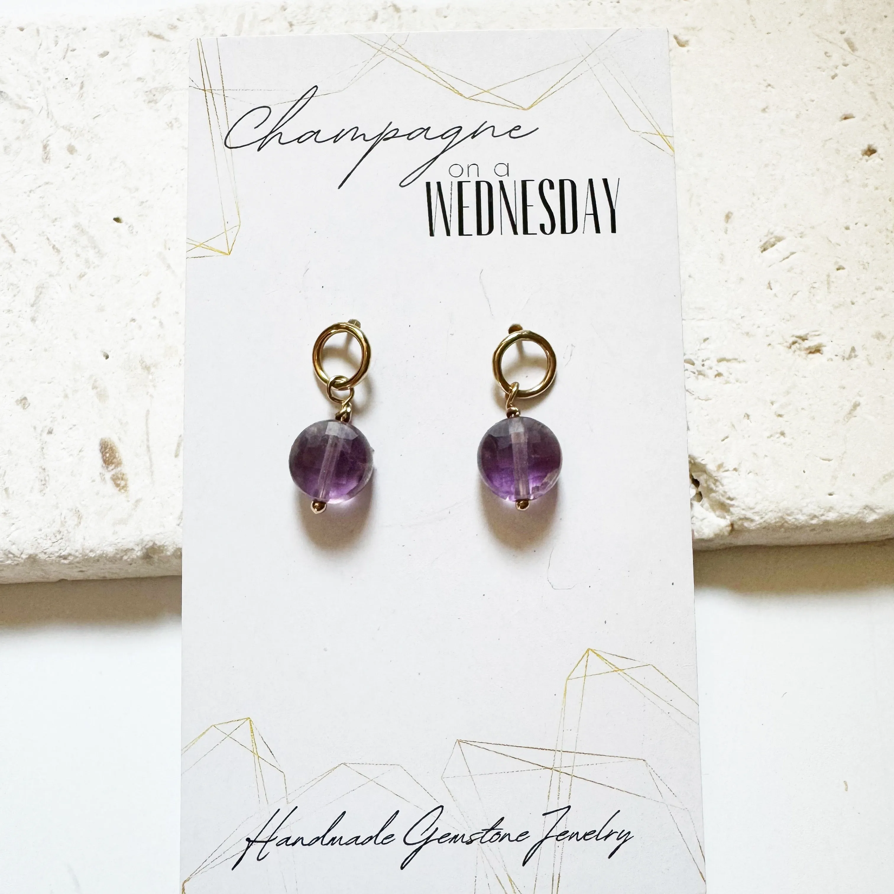 Purple amethyst solitaire dangle stud