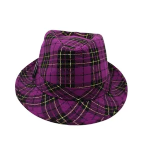 Purple 'Mardi Gras' Plaid Fedora (Each)