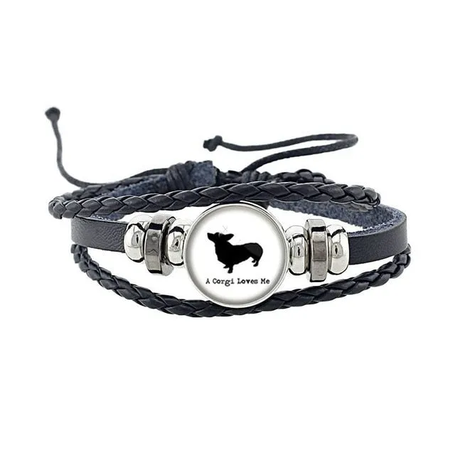 Rottweiler Glass Cabochon Bracelet, Sheltie, Shar Pei Dog, Multilayer Leather Bracelet, Fashion Accessories, Jewelry