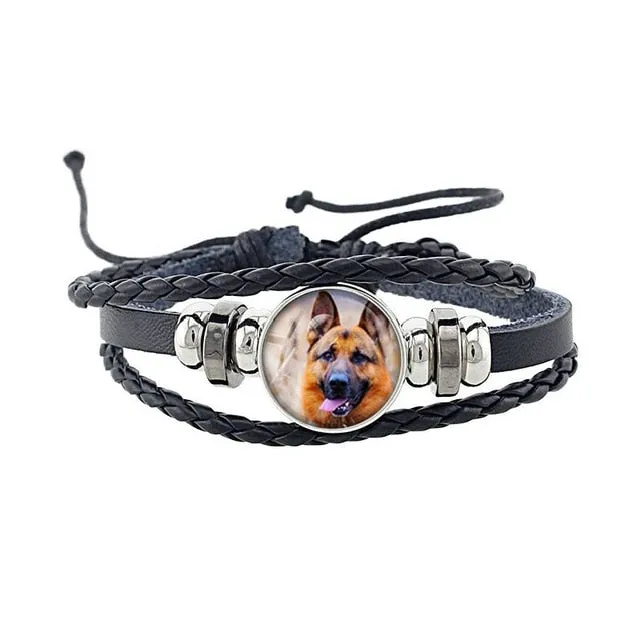 Rottweiler Glass Cabochon Bracelet, Sheltie, Shar Pei Dog, Multilayer Leather Bracelet, Fashion Accessories, Jewelry
