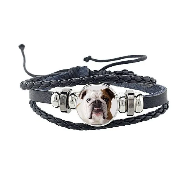 Rottweiler Glass Cabochon Bracelet, Sheltie, Shar Pei Dog, Multilayer Leather Bracelet, Fashion Accessories, Jewelry