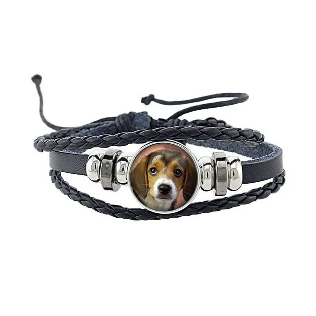 Rottweiler Glass Cabochon Bracelet, Sheltie, Shar Pei Dog, Multilayer Leather Bracelet, Fashion Accessories, Jewelry