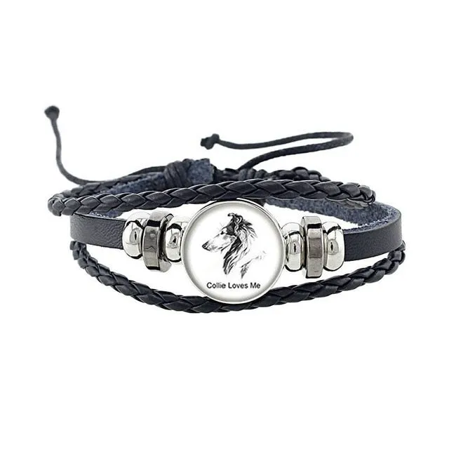 Rottweiler Glass Cabochon Bracelet, Sheltie, Shar Pei Dog, Multilayer Leather Bracelet, Fashion Accessories, Jewelry