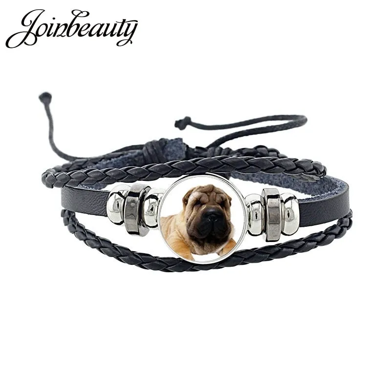 Rottweiler Glass Cabochon Bracelet, Sheltie, Shar Pei Dog, Multilayer Leather Bracelet, Fashion Accessories, Jewelry