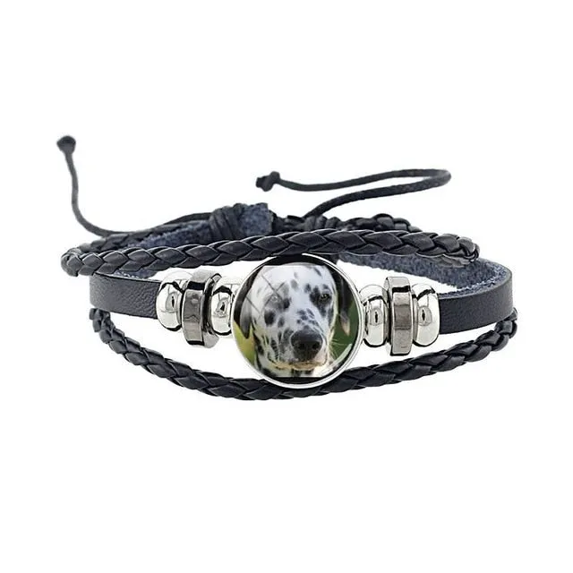 Rottweiler Glass Cabochon Bracelet, Sheltie, Shar Pei Dog, Multilayer Leather Bracelet, Fashion Accessories, Jewelry