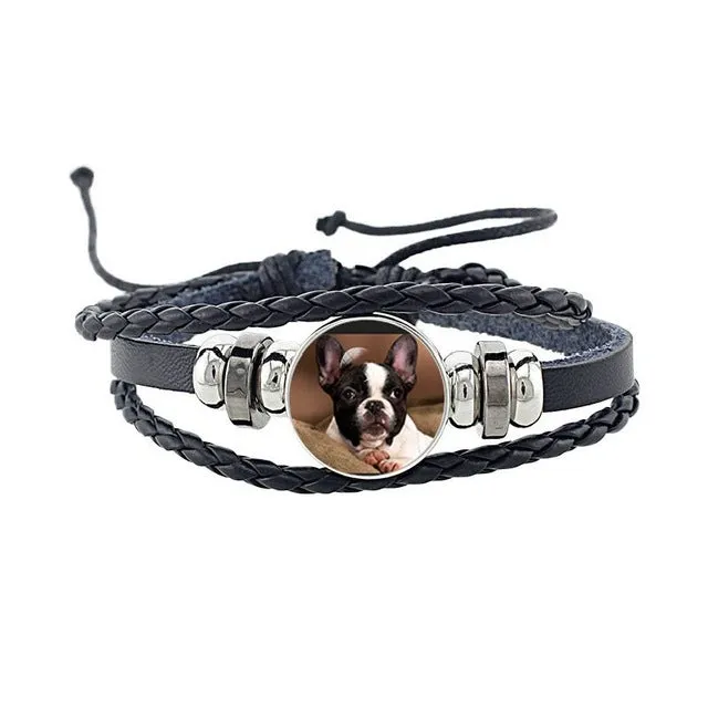 Rottweiler Glass Cabochon Bracelet, Sheltie, Shar Pei Dog, Multilayer Leather Bracelet, Fashion Accessories, Jewelry