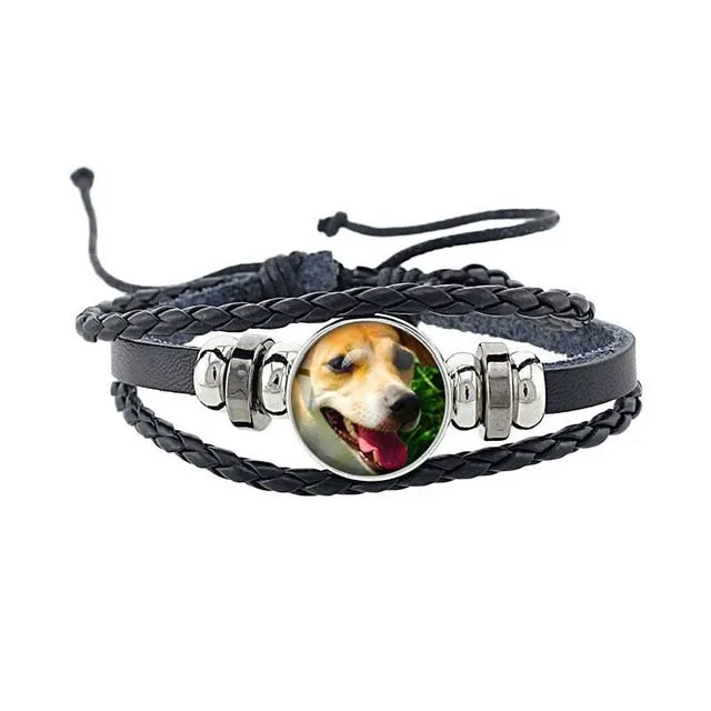 Rottweiler Glass Cabochon Bracelet, Sheltie, Shar Pei Dog, Multilayer Leather Bracelet, Fashion Accessories, Jewelry