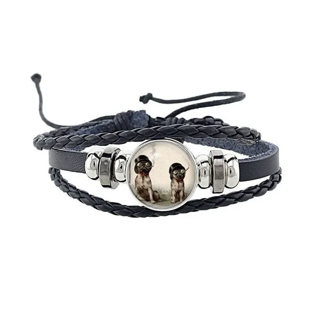Rottweiler Glass Cabochon Bracelet, Sheltie, Shar Pei Dog, Multilayer Leather Bracelet, Fashion Accessories, Jewelry