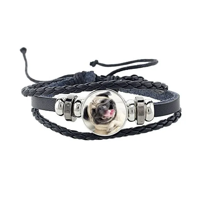 Rottweiler Glass Cabochon Bracelet, Sheltie, Shar Pei Dog, Multilayer Leather Bracelet, Fashion Accessories, Jewelry
