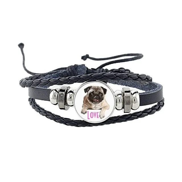 Rottweiler Glass Cabochon Bracelet, Sheltie, Shar Pei Dog, Multilayer Leather Bracelet, Fashion Accessories, Jewelry