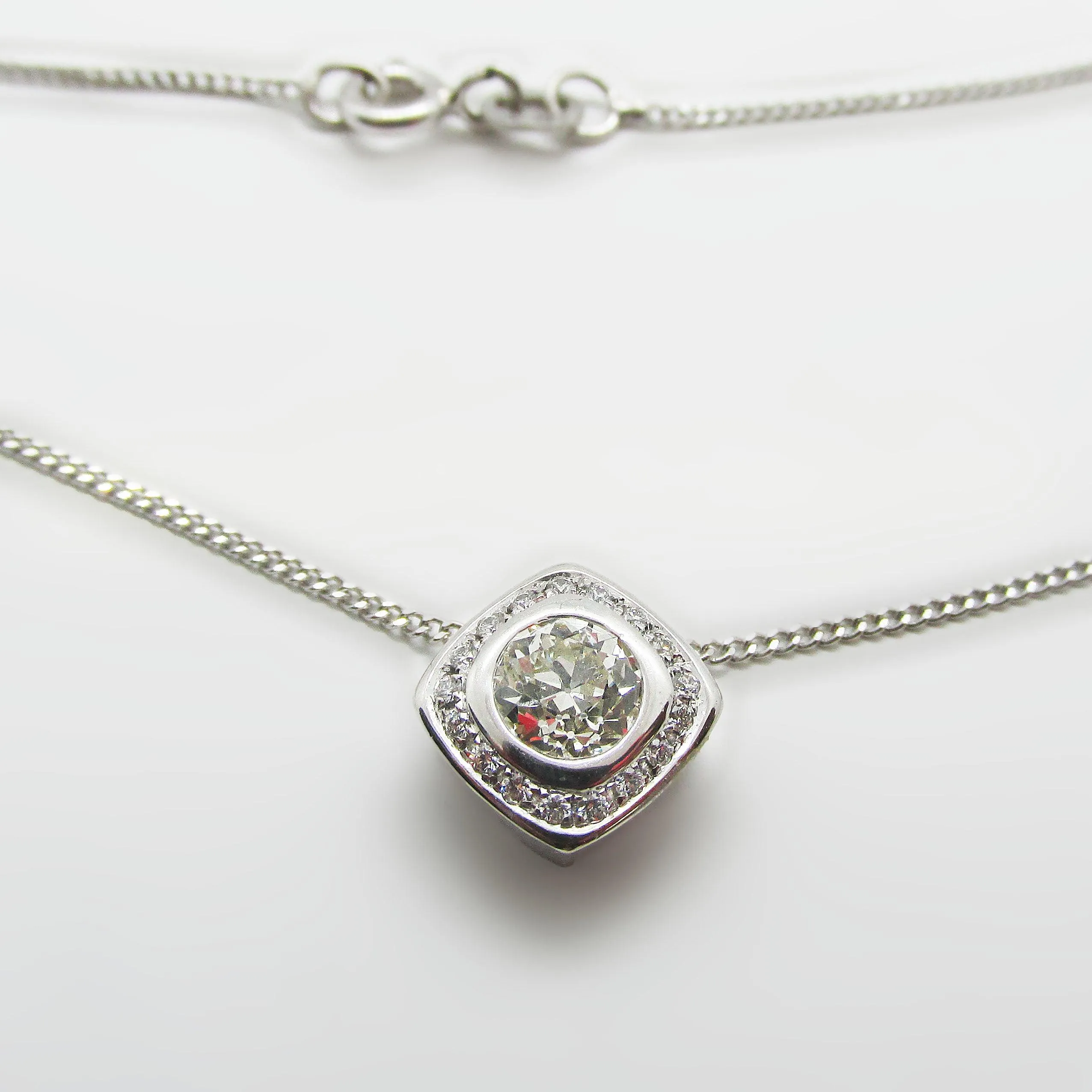 Round Diamond Cushion Halo Pendant 14k