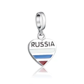 Russian Flag Heart Charm 925 Sterling Silver