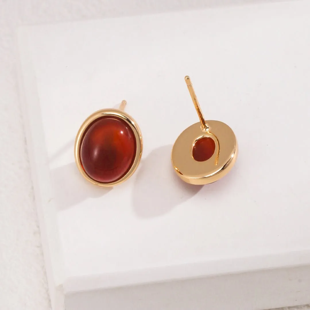 Smooth Oval Gemstone Stud Earrings