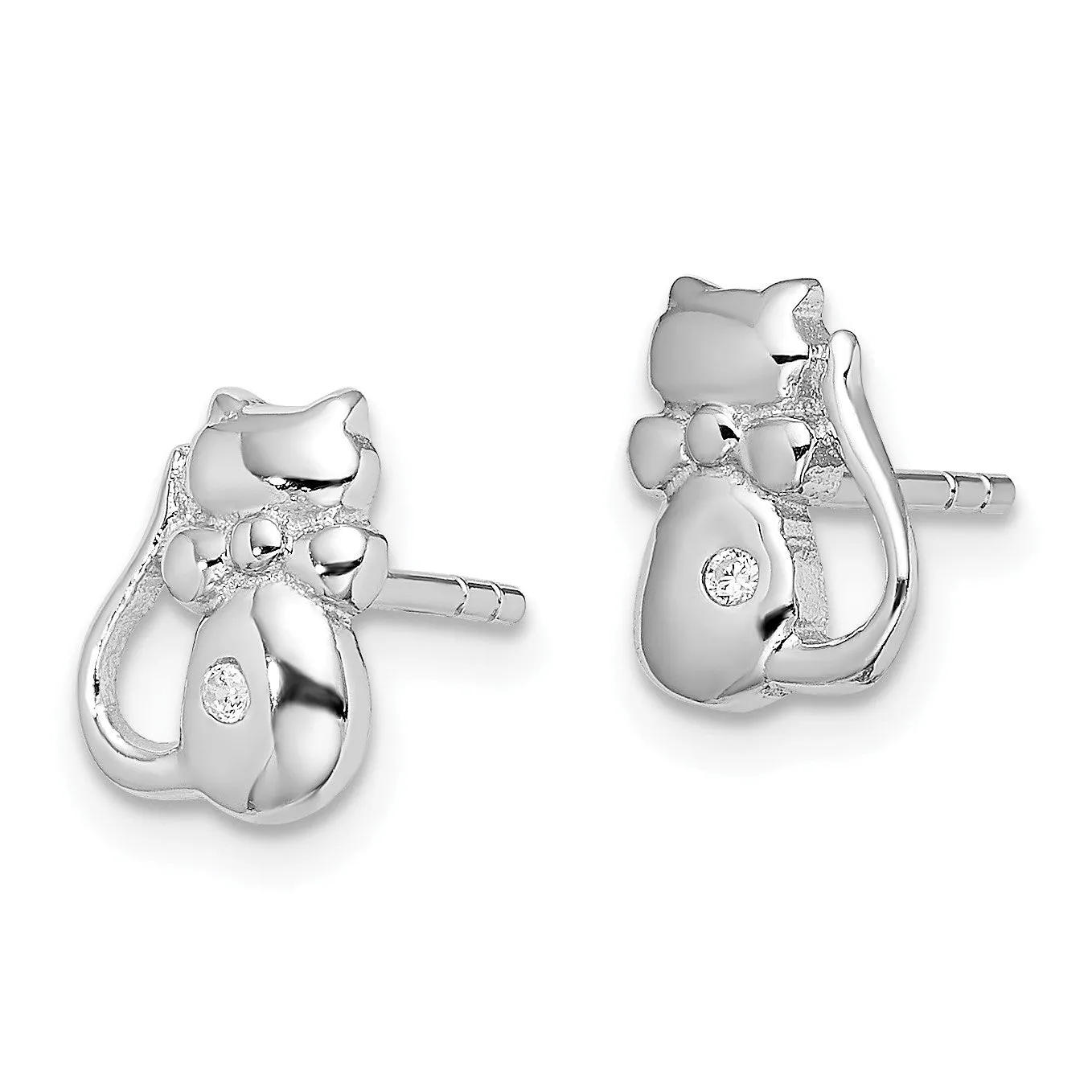 Sterling Silver Cubic Zirconia 9X7MM Cat Earrings