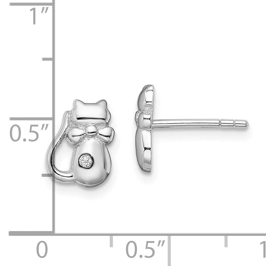 Sterling Silver Cubic Zirconia 9X7MM Cat Earrings